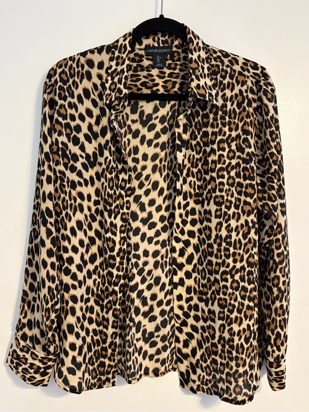 Cynthia Rowley Leopard Print Button-Down Blouse — Tan & Black